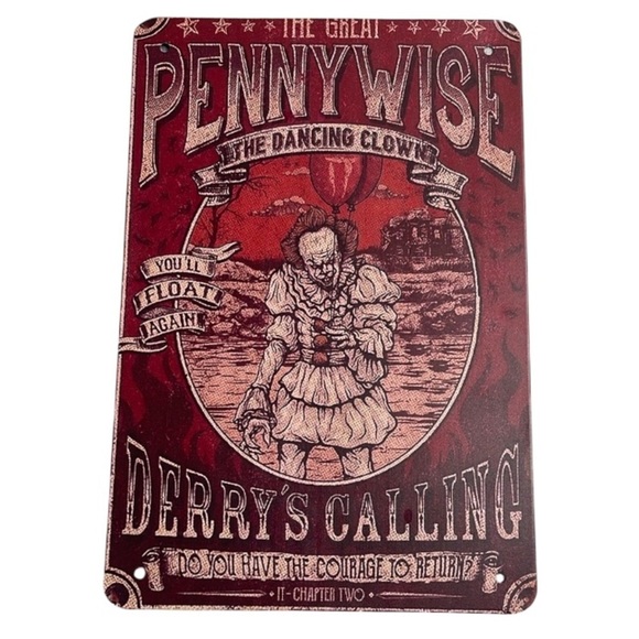 Vintage Vibe NWOT The Great Pennywise The Dancing Clown Metal Sign Red Horror - Picture 1 of 6